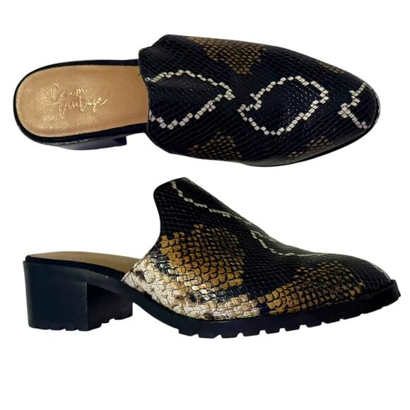 Crown Vintage Mules Size 7.5 Slip On Snake Print Leather Clogs 1.75'' heel - Picture 4 of 11